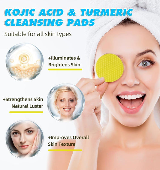 "Turmeric & Kojic Acid Brightening Cleansing Pads – 60 Count | 4.9⭐ Rated by 10,000+ Verified Users | Fades Dark Spots & Evens Skin Tone"